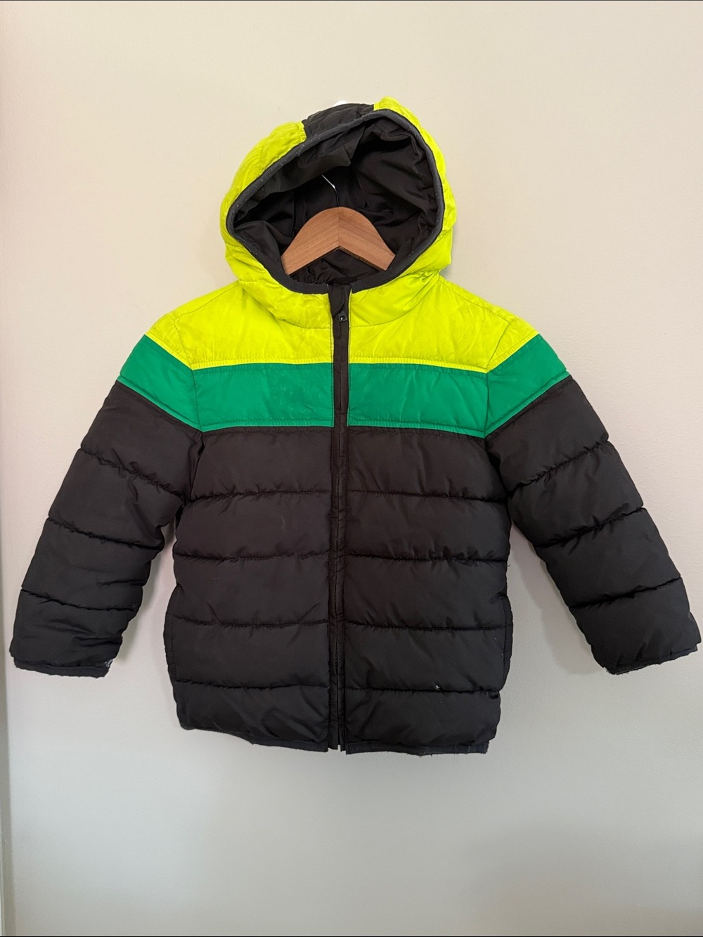 Gymboree Black, Green & Neon Yellow Puffer Jacket